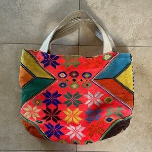 VIntage Wayuu Colombian Large Colorful Mochila Bojo Patterned Tote Bag • GUC